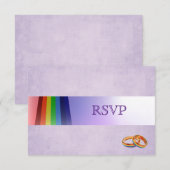 Gay Rainbow and Rings Wedding RSVP Karte (Vorne/Hinten)
