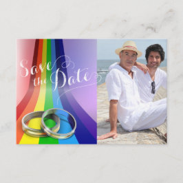 Gay Rainbow and Rings Wedding Save the Date