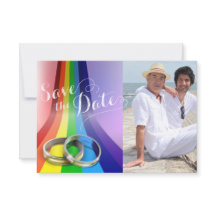 Gay Rainbow and Rings Wedding Save the Date