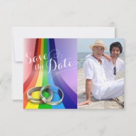 Gay Rainbow and Rings Wedding Save the Date
