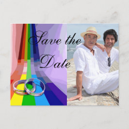 Gay Rainbow and Rings Wedding Save the Date Ankündigungspostkarte