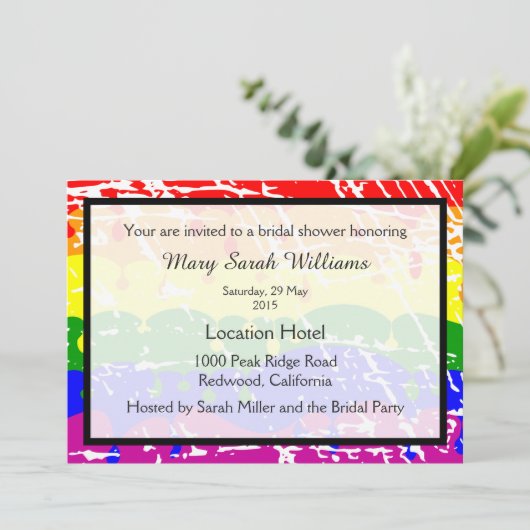 Gay Rainbow Bridal Dusche Einladung (Stehend Vorderseite)