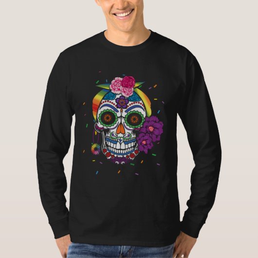 Gay Rainbow El Dia De Los Muertos LGBTQ LGBT Pride T-Shirt (Vorderseite)