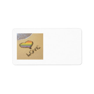 Gay Rainbow Liebe Herz in Sand Adressaufkleber