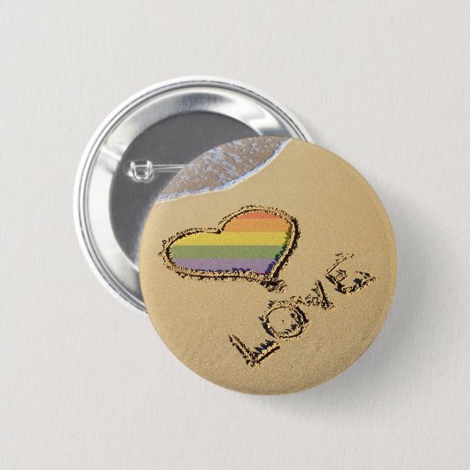 Gay Rainbow Liebe Herz in Sand Button (Vorne & Hinten)