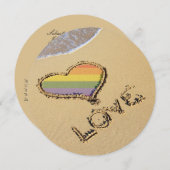 Gay Rainbow Liebe Herz in Sand Einladung (Vorne/Hinten)