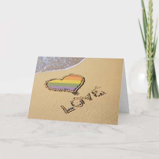 Gay Rainbow Liebe Herz in Sand Karte (Vorderseite)