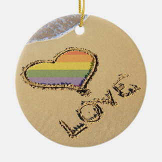 Gay Rainbow Liebe Herz in Sand Keramik Ornament