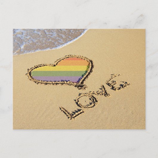 Gay Rainbow Liebe Herz in Sand Postkarte (Vorderseite)
