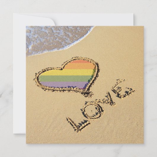 Gay Rainbow Liebe Herz in Sand Save The Date (Vorderseite)