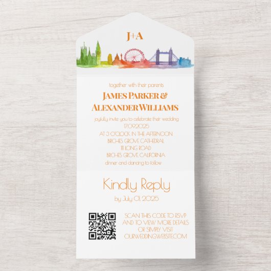 Gay Rainbow Wedding LGBT Pride UAWG QR Code All In One Einladung (Innen Boden)