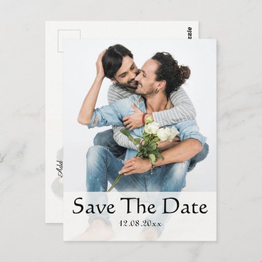 Gay Same Gender Foto Hochzeit speichern das Datum Postkarte (Vorne/Hinten)