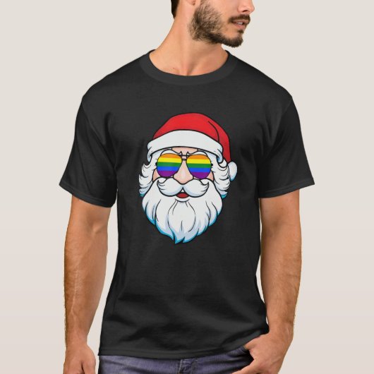 Gay Santa Claus Christmas Rainbow Sunglasses LGBT T-Shirt (Vorderseite)