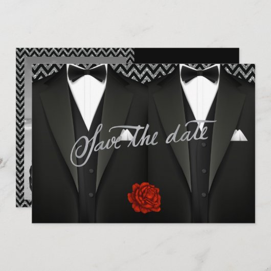 Gay Save the Date mit Tuxedo (Vorne/Hinten)