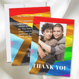 Gay-Schwule Hochzeits-Pride-Flagge-Typografie-Foto Dankeskarte
