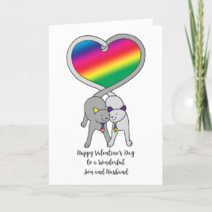 Gay Son & Husband Valentines Rainbow Cats Karte