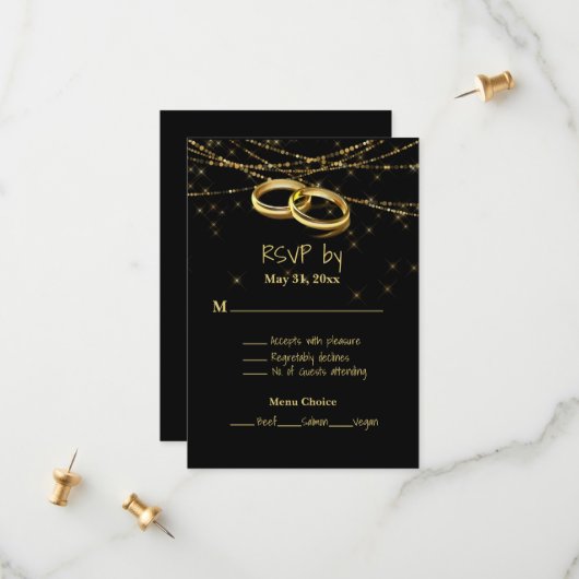 Gay Sparkling Lights und Gold Wedding Rings UAWG Save The Date (Vorderseite/Rückseite Beispiel)