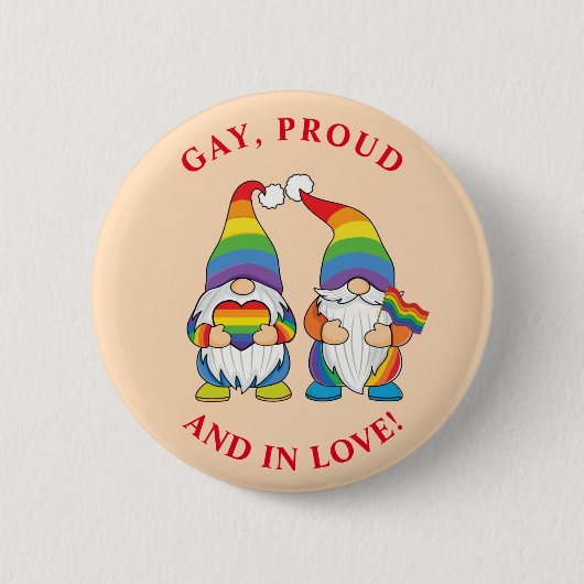 Gay, Stolz und in Liebe - zwei Regenbogen Boy Gnom Button (Vorderseite)