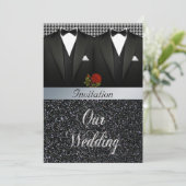 Gay Tuxedo Wedding Einladung (Stehend Vorderseite)