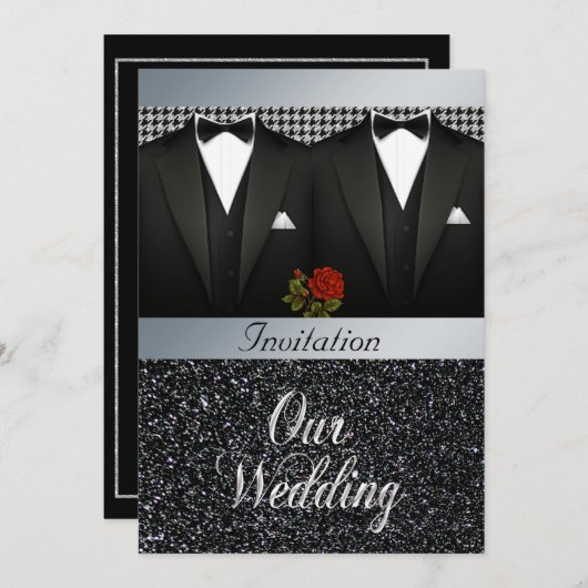 Gay Tuxedo Wedding Einladung (Vorne/Hinten)