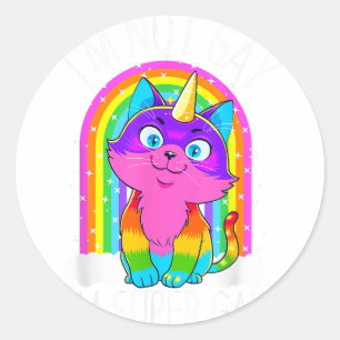Gay Unicorn Cat LGBT Pride Flag I'm Not Gay I'm Su Runder Aufkleber