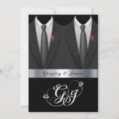 Gay Wedding Black Tuxedos Rote Rosen Einladung (Vorderseite)