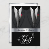 Gay Wedding Black Tuxedos Rote Rosen Einladung (Vorne/Hinten)