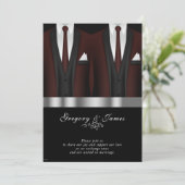Gay Wedding Burgundy Tuxedo Silver Black Einladung (Stehend Vorderseite)