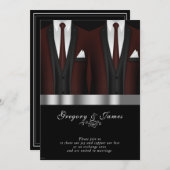 Gay Wedding Burgundy Tuxedo Silver Black Einladung (Vorne/Hinten)