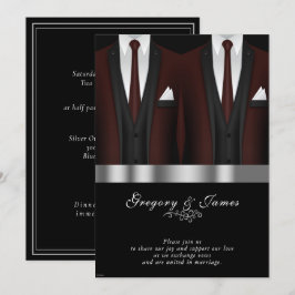 Gay Wedding Burgundy Tuxedo Silver Black Einladung