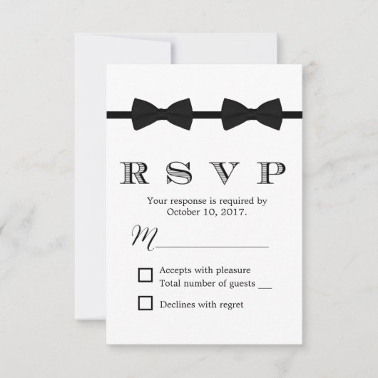Gay Wedding Double Bow Krawatte Minimalistische UA RSVP Karte (Vorderseite)