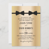 Gay Wedding Double Bow Krawatte Moderne Gold Einladung (Vorderseite)