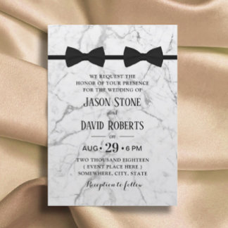 Gay Wedding Double Bow Krawatte Moderne Marmor Einladung