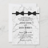 Gay Wedding Double Bow Krawatte Moderne Marmor Einladung (Vorderseite)