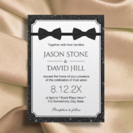 Gay Wedding Double Bow Krawatte Moderner Schwarzer Einladung