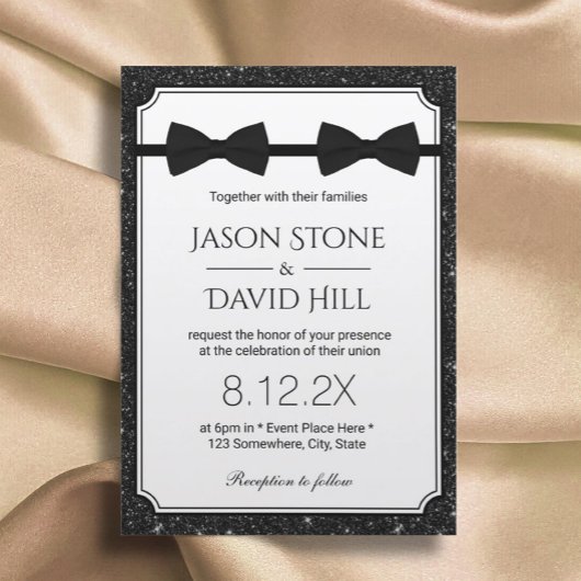 Gay Wedding Double Bow Krawatte Moderner Schwarzer Einladung