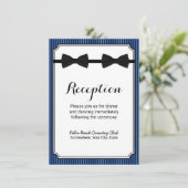 Gay Wedding Double Bow Krawatte Navy Blue Empfang Begleitkarte (Stehend Vorderseite)