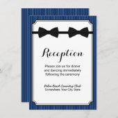 Gay Wedding Double Bow Krawatte Navy Blue Empfang Begleitkarte (Vorne/Hinten)