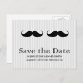 Gay Wedding Double Mustache Save the Date Ankündigungspostkarte (Vorne/Hinten)