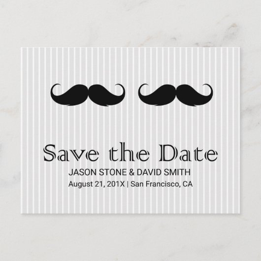 Gay Wedding Double Mustache Save the Date Ankündigungspostkarte (Vorderseite)