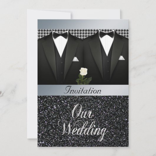 Gay Wedding Einladung mit Tuxedo und White Rose (Vorderseite)