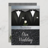 Gay Wedding Einladung mit Tuxedo und White Rose (Vorne/Hinten)