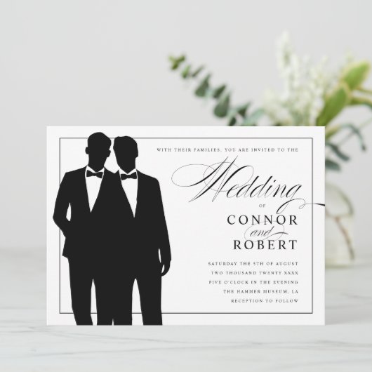 Gay Wedding Einladung zwei Grooms Silhouetten (Stehend Vorderseite)