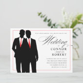 Gay Wedding Einladung zwei Grooms Silhouetten Rot (Stehend Vorderseite)