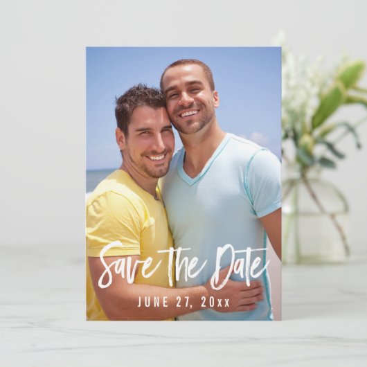 Gay Wedding Foto speichert die Datumskarten Save The Date (Stehend Vorderseite)