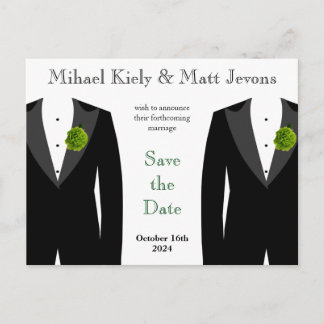Gay Wedding Green Carnation Save the Date Postcard Ankündigungspostkarte