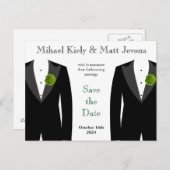 Gay Wedding Green Carnation Save the Date Postcard Ankündigungspostkarte (Vorne/Hinten)