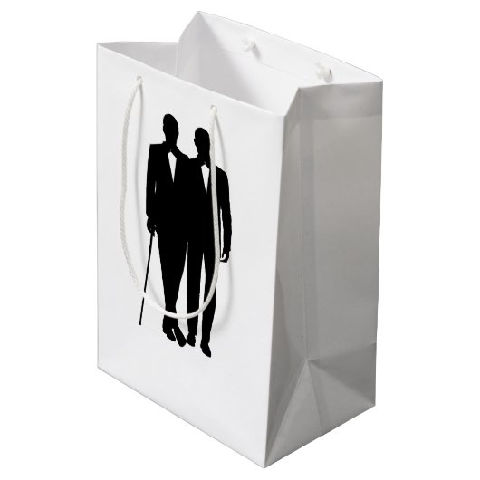 Gay Wedding Grooms Mittlere Geschenktüte (Rückseite Schrägansicht)