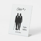 Gay Wedding Grooms Name und Date Tischnummer Sockelschild (Vorderseite)