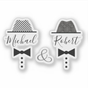 Gay Wedding Hat und Bow Krawatte Name Aufkleber